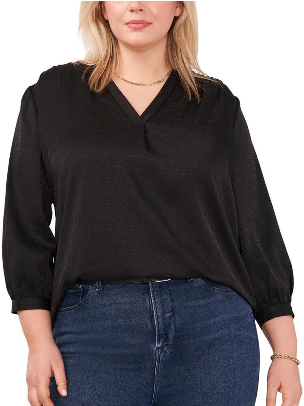 Vince Camuto Black V-Neck Three-Quarter Sleeve Blouse